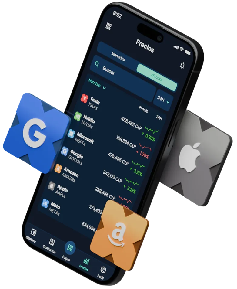 App de Skipo con acciones flotando