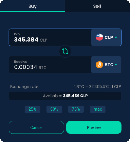 Example of a Skipo wallet showing a conversion of cryptocurrencies