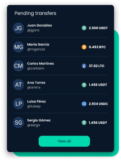 Example of a Skipo wallet showing pending transfers to other users