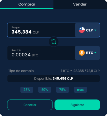 Ejemplo de una billetera Skipo mostrando una conversión de criptomonedas